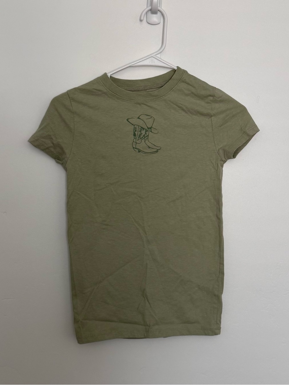 Olive Green Graphic Tee with Cowboy Boot Design